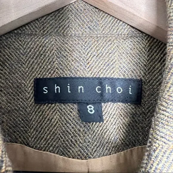 Shin Choi Herringbone Tan Spring Coat size 8 - Picture 6 of 7